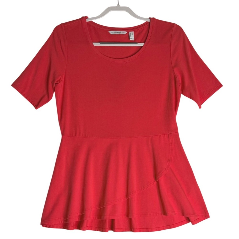 Isaac Mizrahi Live! Peplum Knit Scoop‎ Neck Short Sleeve Red Womens XS